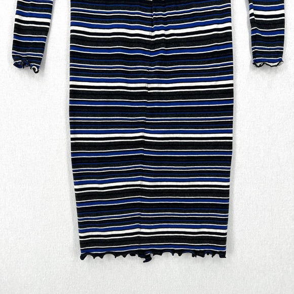 ENZA COSTA Dress Womens Medium Black Blue White Striped Long Sleeve V-neck Midi - Picture 6 of 13